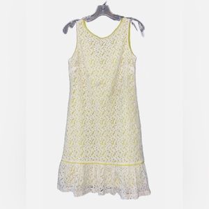 Ann Taylor Loft Beige Yellow Lace Overlay Drop Waist Sleeveless Shift Dress Sz 2